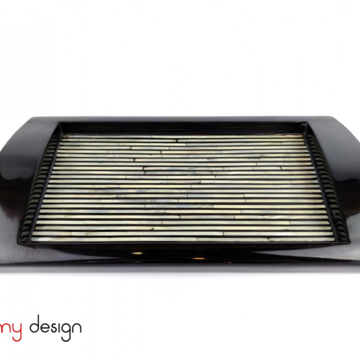 Black rectangle lacquer tray attached with stripe pearls- Size S 17*31 cm